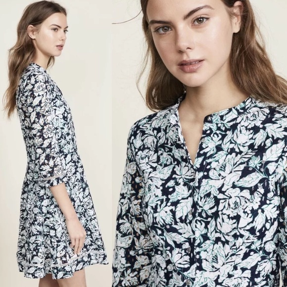 SERIE SUNCOO PARIS ROBE CASTOR EYELET FLORAL FIT & FLARE 3/4 SLEEVE DRESS - Picture 2 of 16